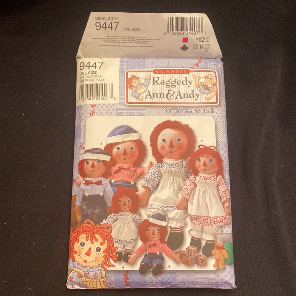 Simplicity Pattern 9447 for Raggedy Ann & Andy Dolls